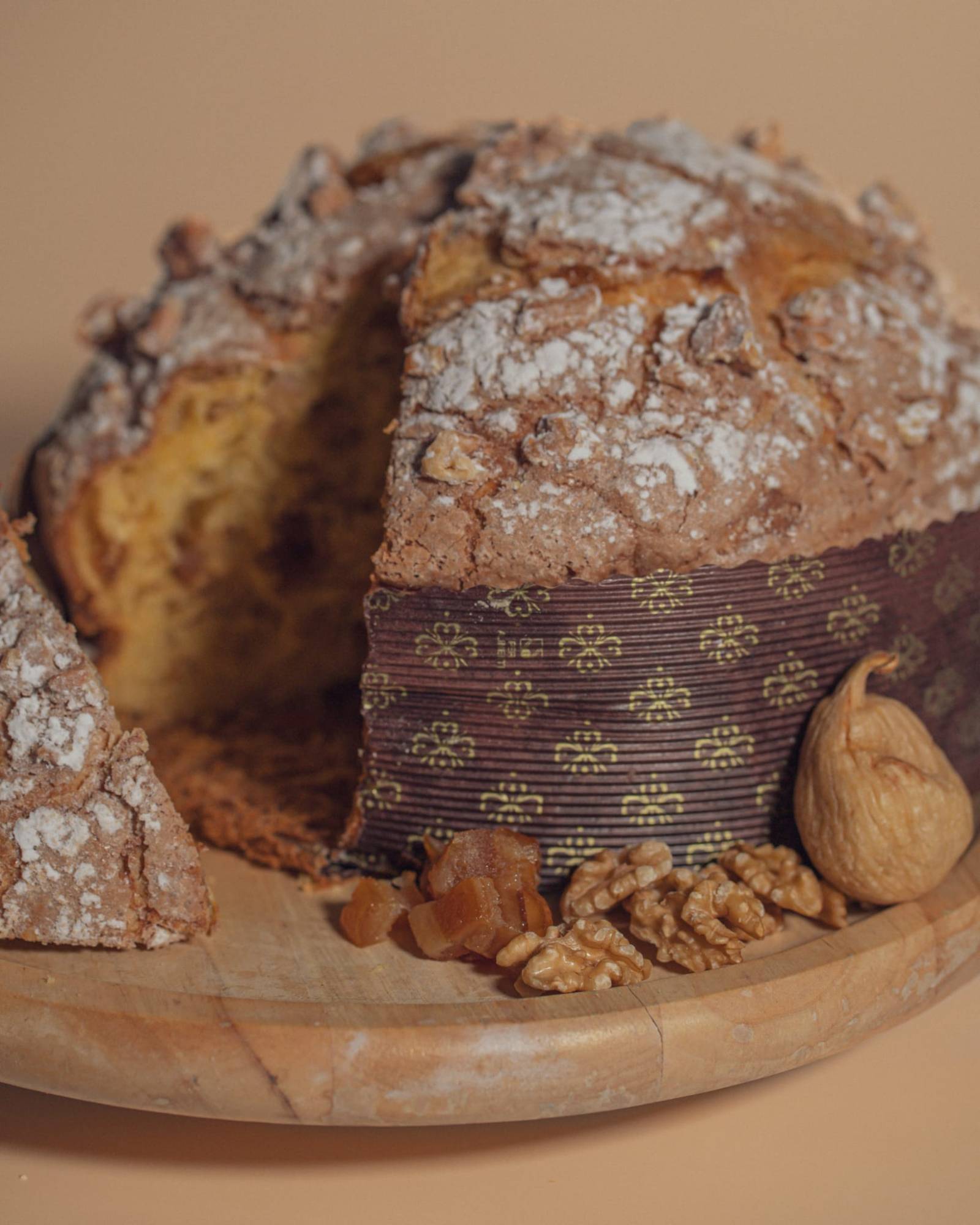 Nuova Dolceria panettone with dried figs and walnuts, cut open