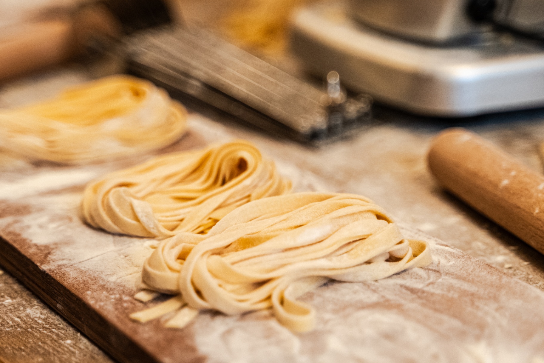 Fresh tagliatelle made during a pasta class