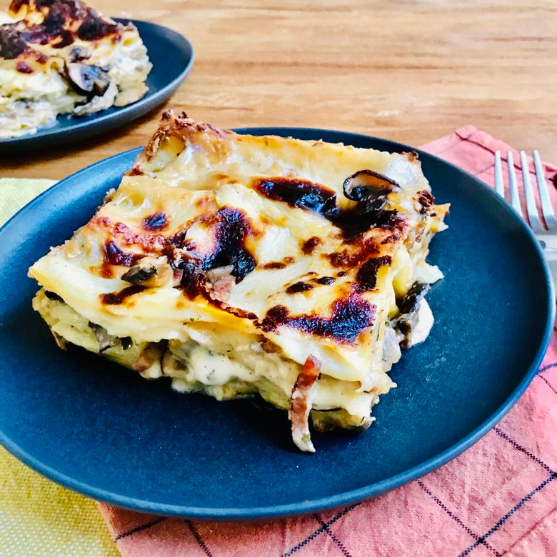 LASAGNA WITH SAUTEÉD MUSHROOMS, BACON AND SCAMORZA (X6)