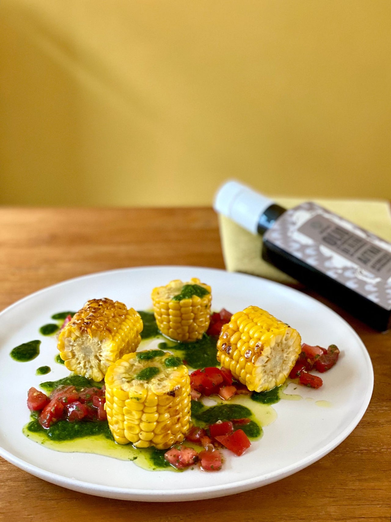 Corn with smoked extra virgin olive oil