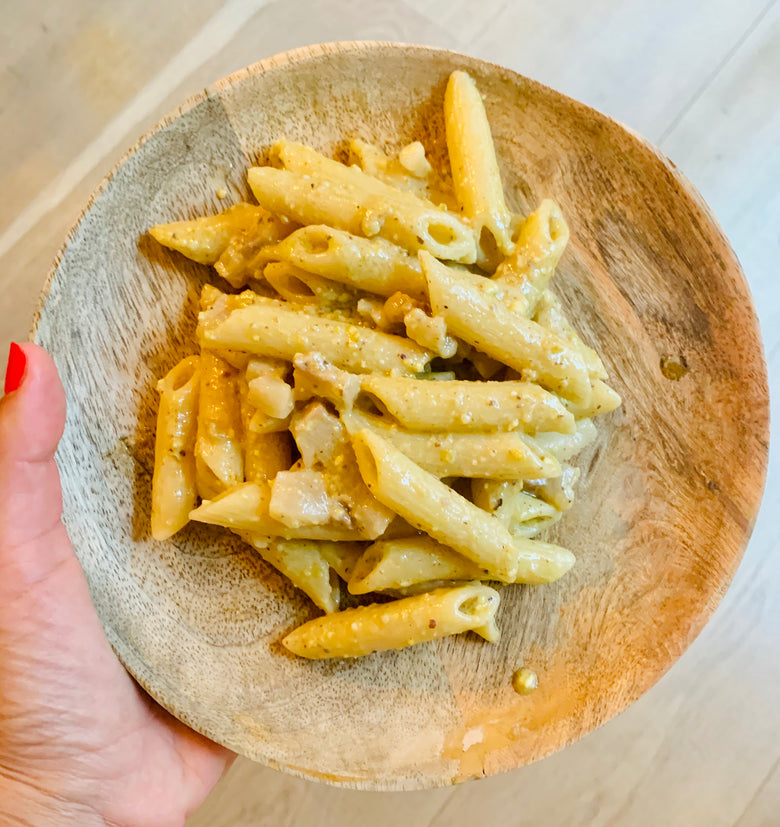 PASTA WITH PISTACHIO PESTO, GUANCIALE & PECORINO