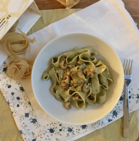 Pappardelle with Arugula Pesto and Dutch Lake Shrimps