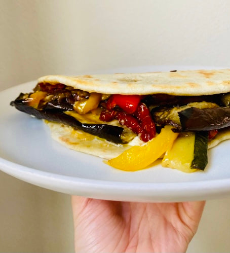 HOMEMADE PIADINA WITH ROASTED VEGGIES, SUN-DRIED TOMATOES AND SCAMORZA CHEESE (x4)